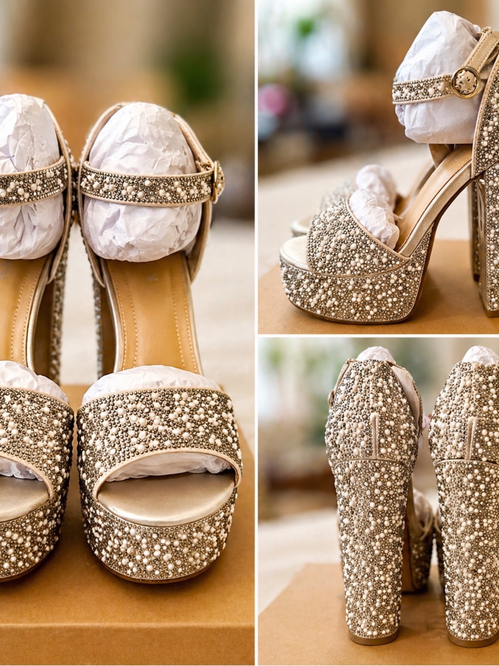 NWT! Steve Madden Pearl & Crystal Embellished Platform Sandal in Ivory - Picture 2 of 4